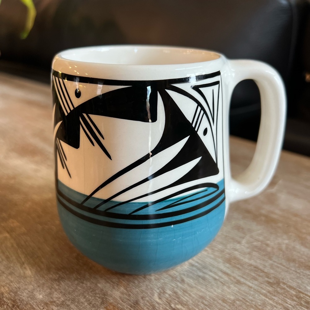 UTE MTN Mountain Pottery π€π©΅ UMP Tribe Teal Black White Cream Mug - Picture 4 of 8